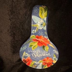 Pioneer Woman Floral Stonewware Spoon Rest "Make Life Delicious" Spring Bouquet